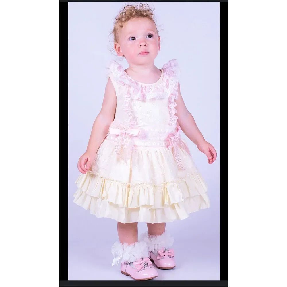 Beau kid dress pink yellow lace puffy dress 4-5t